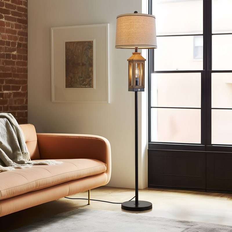 Phillipsville 63 "vintage wooden farmhouse floor lamp,suitable for living room decoration,with 2 light sources
