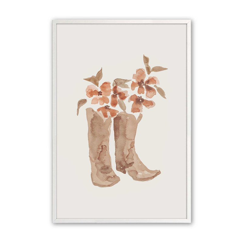 Imprimé de bottes de cowboy en fleurs, Blanc opaque, H 11 po x l 9 po