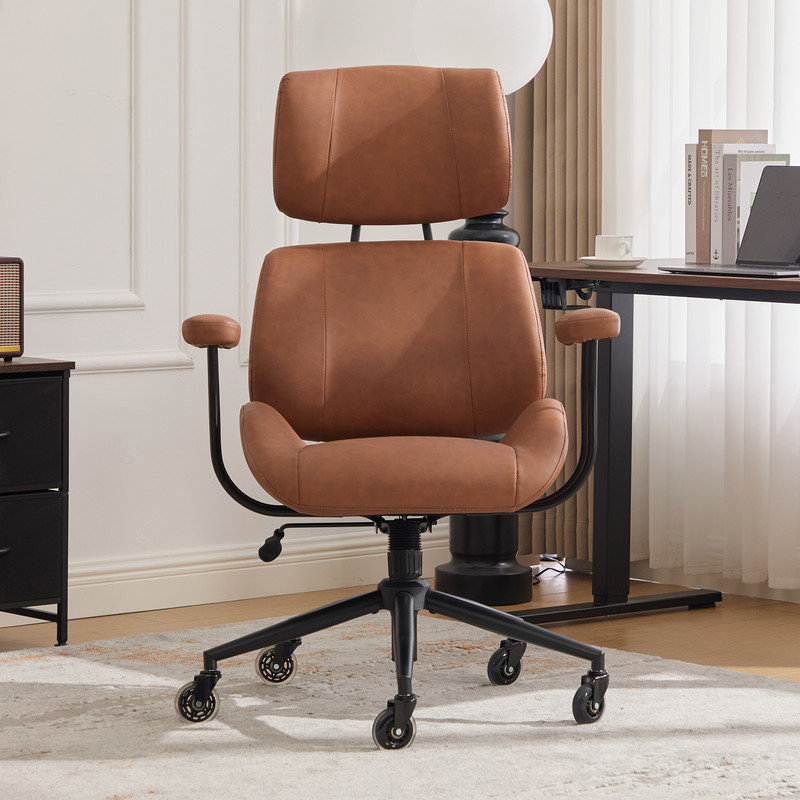 Modern Executive Office Chair with Premium Quality, Superior Comfort Armrests, Adjustable Backrest and Headrest, Brown, Brown