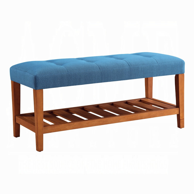Charla Contemporary Upholstered Bench With Oak Frame, Blue Upholstery, Blue