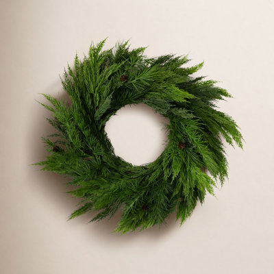 23" Artificial Lush Green Cedar Christmas Wreath, Green