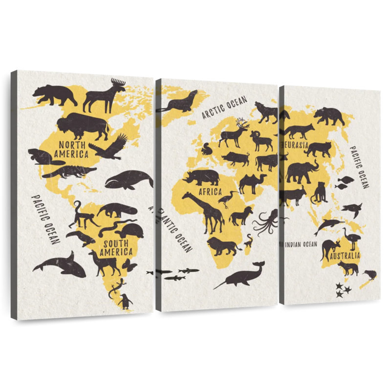 Carte du monde des animaux Aliaz, H 42 po x l 65 po