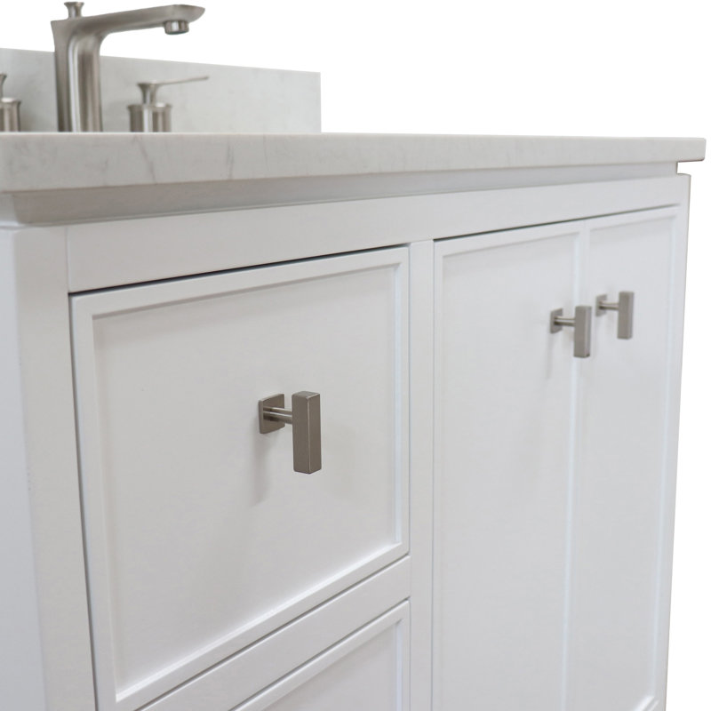 Brasby 37'' Single Bathroom Vanity with Engineered Stone Top, White, Brushed Nickel
