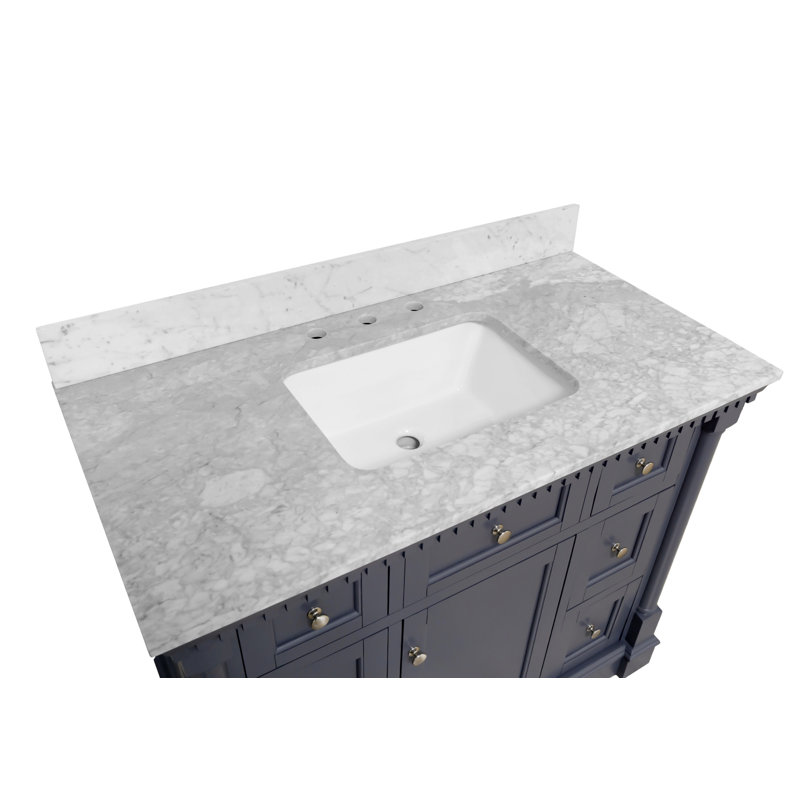 Ensemble de meuble-lavabo simple 42 po Fossen, Gris marine, Marbre de Carrare