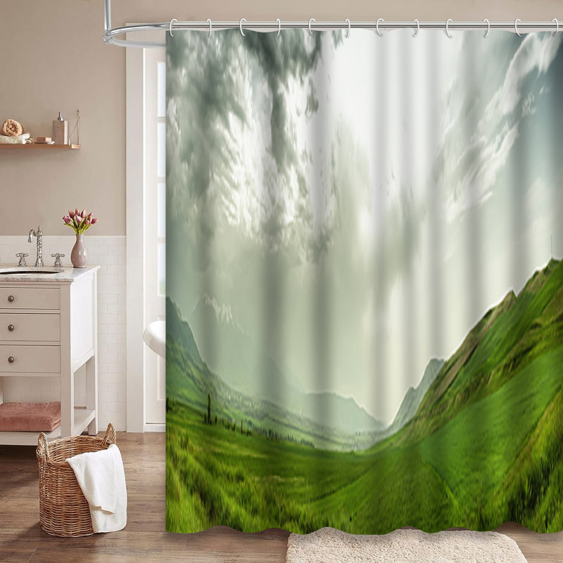 Rideau de douche avec 12 crochets Mountain Landscape Hill Field Road Sunset, L 72 po x l 84 po