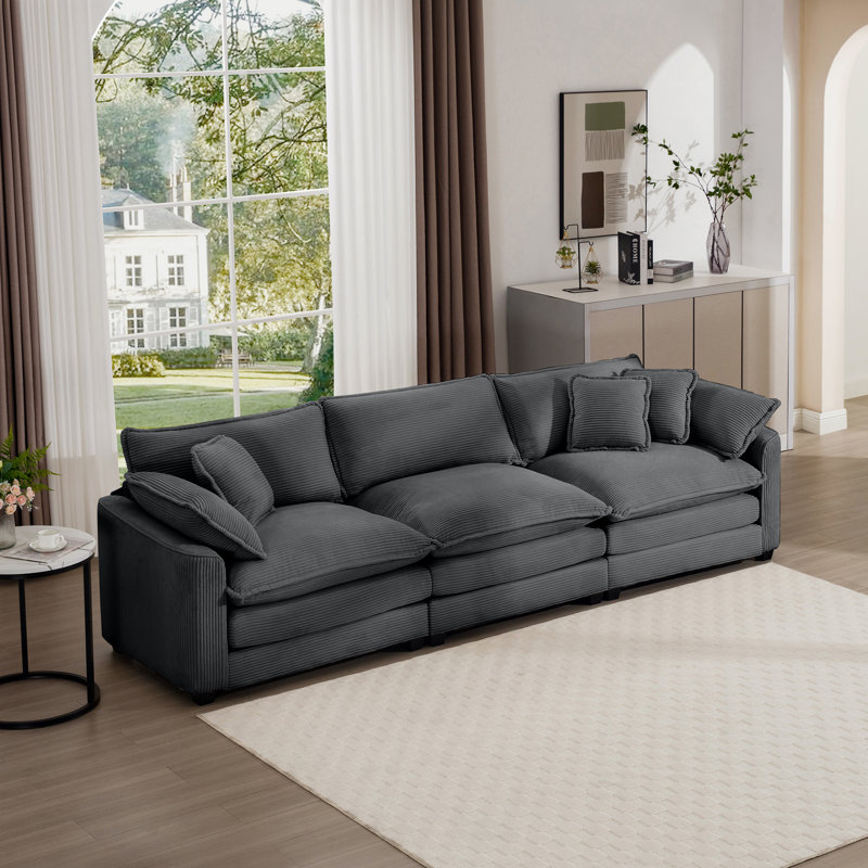 Canapé modulaire moderne à 3 places avec 2 accoudoirs et 3 coussins, tissu modulaire en velours côtelé Modern, Gris