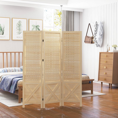 Paravent de bureau de 4,7 pi de hauteur, cloison pliante portative en bois, cloison naturelle avec design avant-gardiste pour bureau, écran élégant