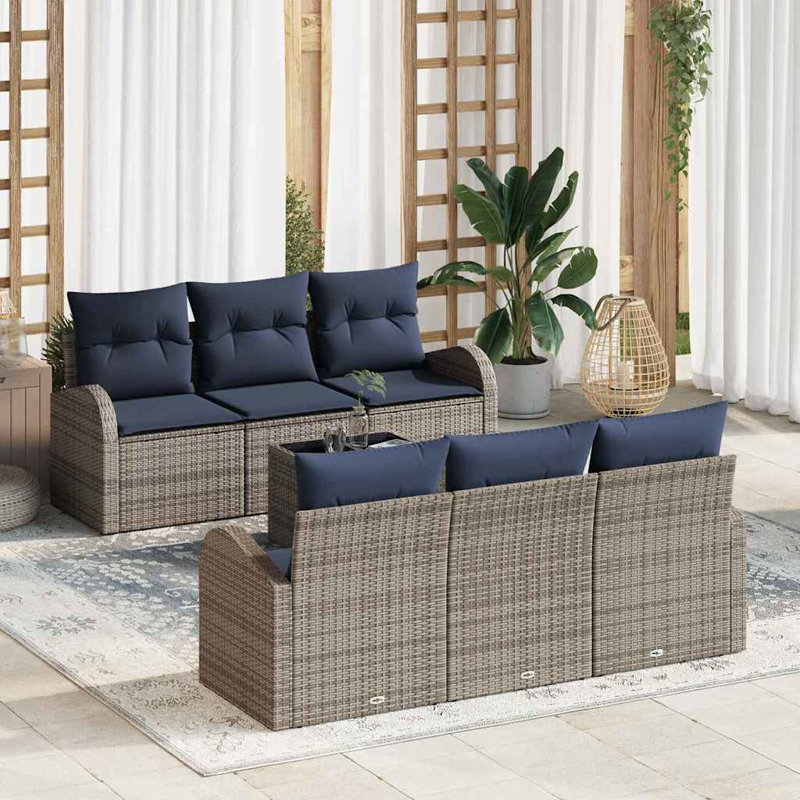  Ensemble de canapé de jardin 7 pièces 55 x 55 x 37 cm en rotin de polyester gris