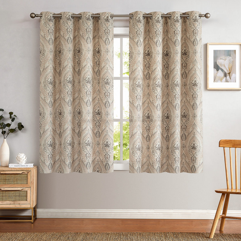 Vintage Damask Curtains Elegant Medallion Patterned Room Darkening Curtains for Bedroom Taupe on Greige, Taupe, 50" W x 72" L