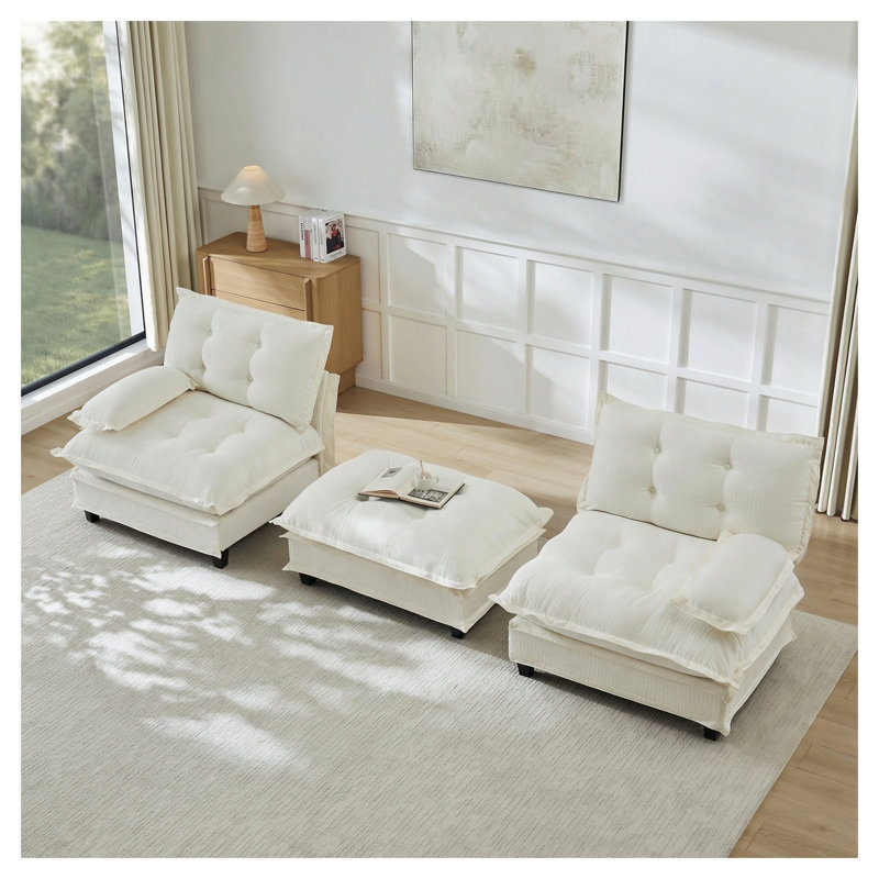 Canapé modulaire en L 77 po avec repose-pieds beige, Chenille beige