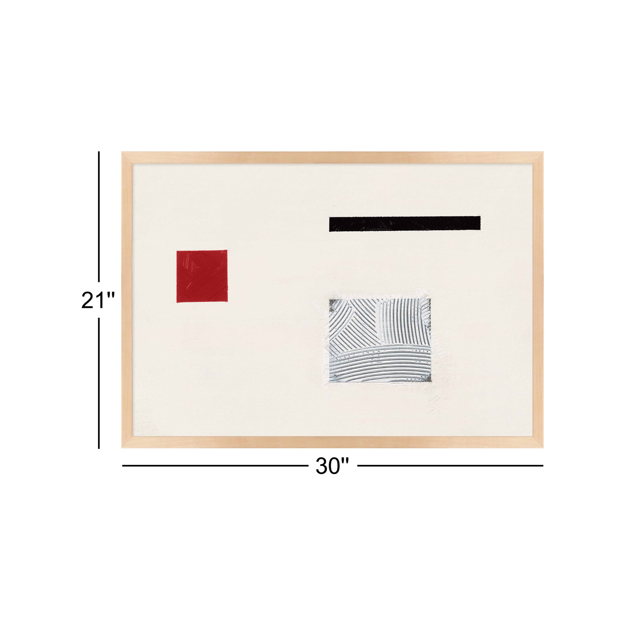 Tempo With Red 1 by Robert Kamnatnik, 21" H x 30" W x 1.25" D, Maple Framed Paper