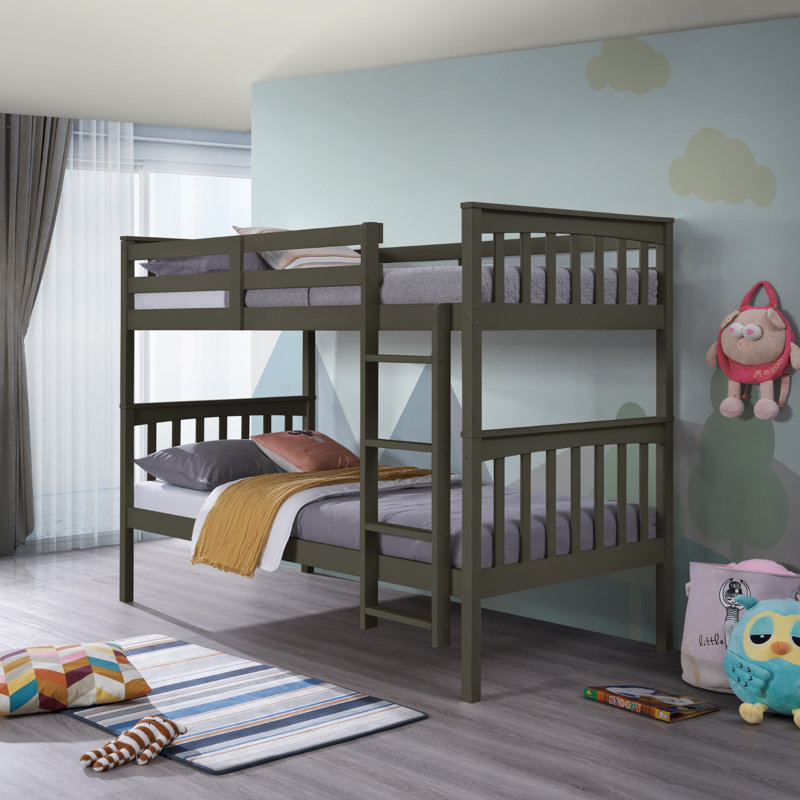 Javonne Kids Twin Over Twin Bunk Bed, Dark Gray
