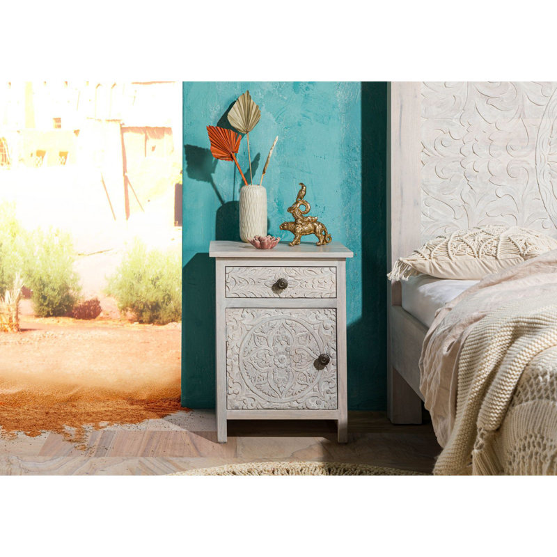 Kashmir 45cm W Solid Wood Bedside Table, Left Orientation
