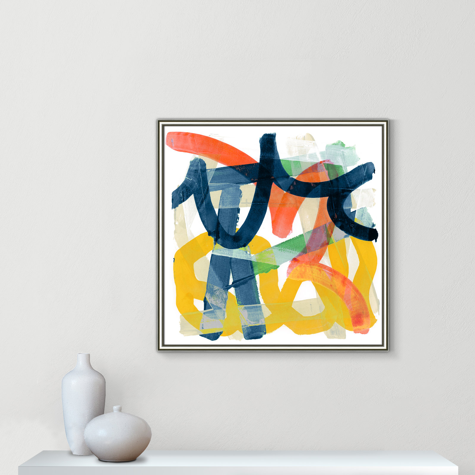 Lorelai "Shuffling" Painting by Cartissi, Silver Framed, 28.75" H x 28.75" W x 0.88" D