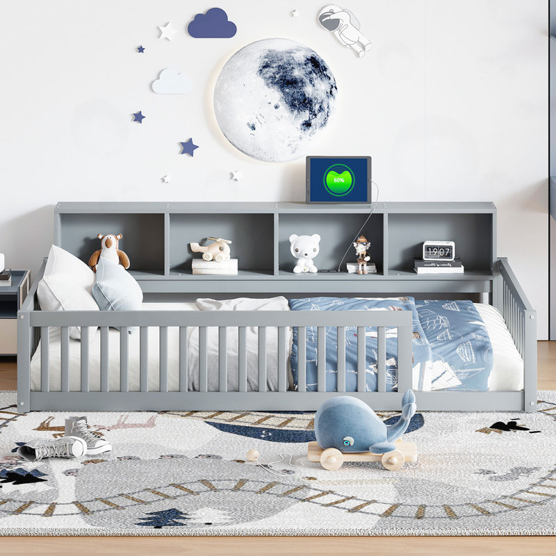 Lit sur pied avec ports USB, Gris