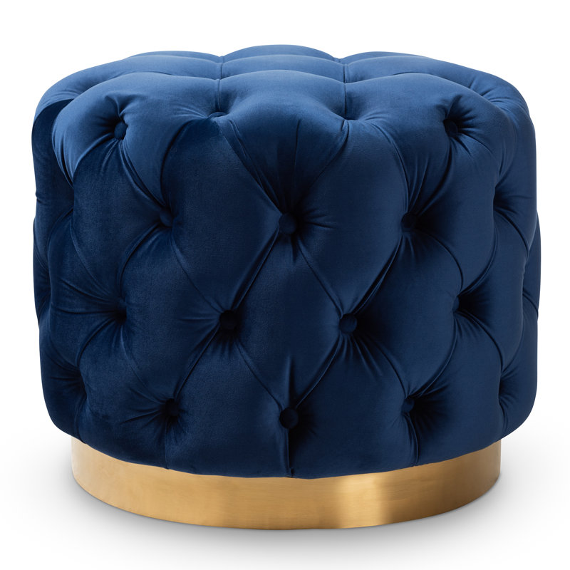 Repose-pieds capitonné Kylaya Glam, Bleu