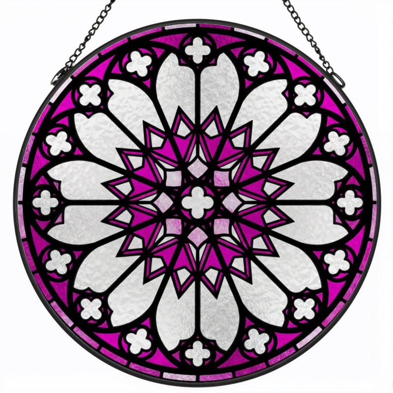 Vitrail de fenêtre en verre coloré 7,8 po H Mandala, H 7,8 po x l 7,8 po