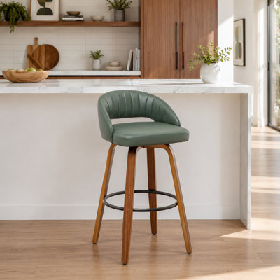 Lawrence Faux Leather Wood Swivel Bar Stools