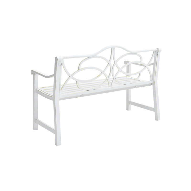 White Patio Bench For Outdoor Use - Strong Metal Frame With & Armrest, Rustproof, , Accommodates 2-3 People, Simple Install Garden In And Rust-, Protected, Easy To