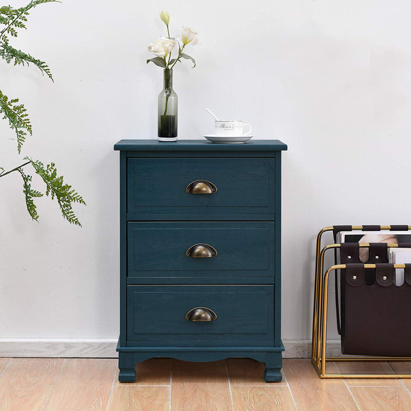 Allyson 45cm W Solid Wood Bedside Table, Blue