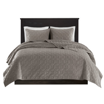 3 Piece Velvet Quilt Rust King/ King - Soft, Geometric Design, Cotton Filled Bedding Velvet, Warm Comfort