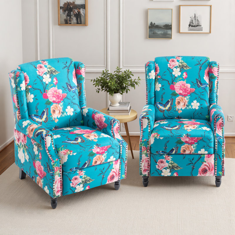 Manual Standard Push Back Recliner, Blue Peacock