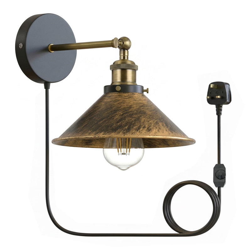Plug-in Armed Sconce, Brushed Copper