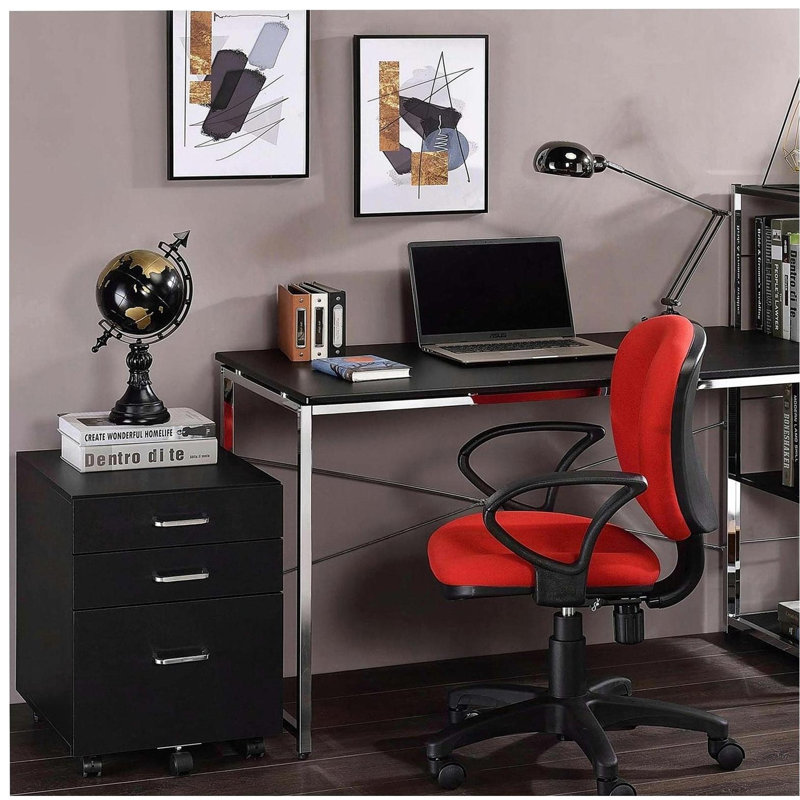Black and Chrome Writing Desk with Sled Base, Black