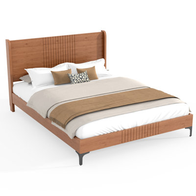 Lit plateforme Gario Mid-Century avec structure en bambou et coins arrondis