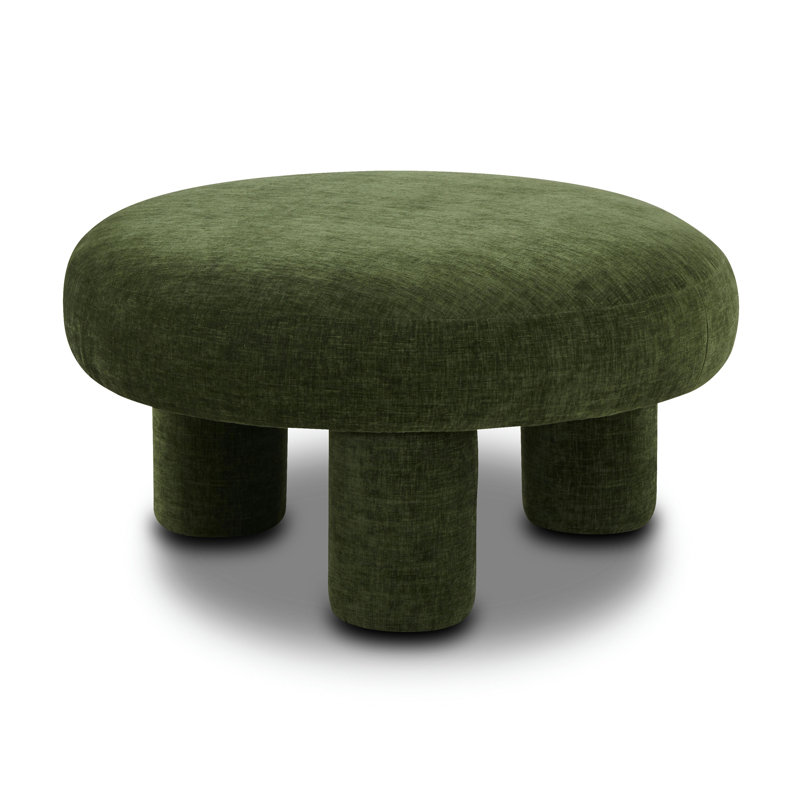 Mckane Upholstered Round Ottoman, Green Fabric