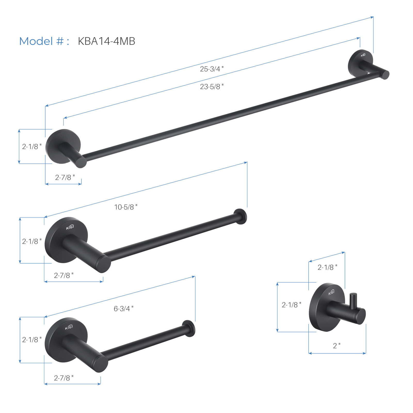 Circular 5-Piece Bathroom Hardware Set, Matte Black