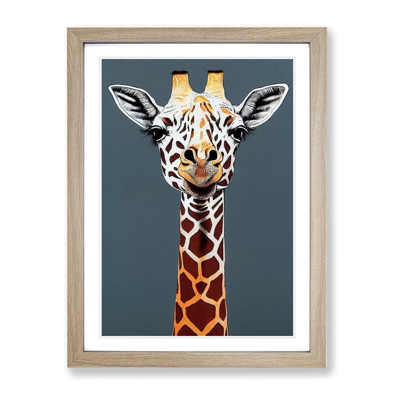 Marvellous Giraffe - Framed Print, 64cm H x 46cm W x 2cm D, Oak