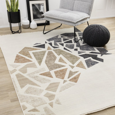 Marranda Cream Charcoal Stone Pathway Dense Low-Pile Indoor Area Rug