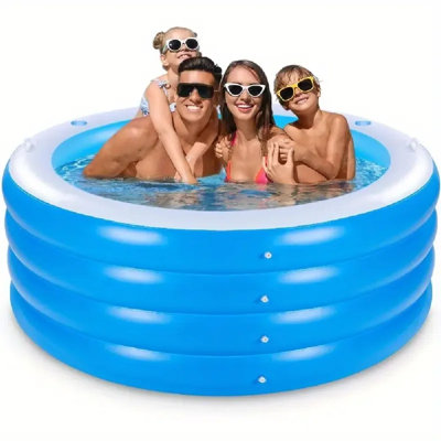 Piscine familiale gonflable à 4 niveaux avec sièges, 72 po x 27 po, piscine ronde en plastique bleu avec poignées porte-gobelet, parfaite pour s'amuser dans la cour d'été, les fêtes et les réunions de famille, piscine gonflable, amusement aquatique