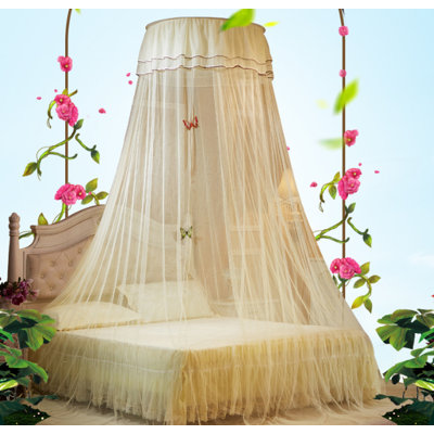 Ceiling Mounted Round Mosquito Net, Fresh Style Princess Bed Canopy, Student Dormitory Bed Net;Green