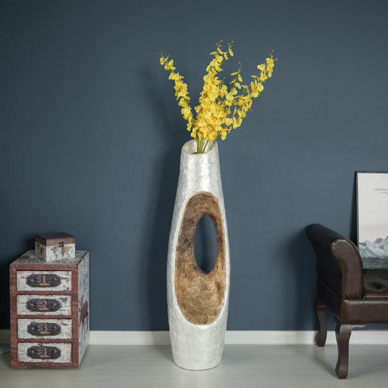 Vase à fleurs moderne au design unique et blanc avec intérieur doré, pour le salon, l'entrée ou la salle à manger, 43 pouces
