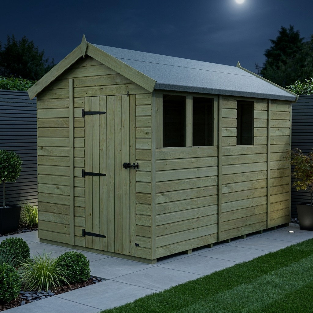 Total Sheds 6ft x 9ft Apex Garden Shed - Single Door - With Windows - Pressure Treated Timber - UK Manufactured