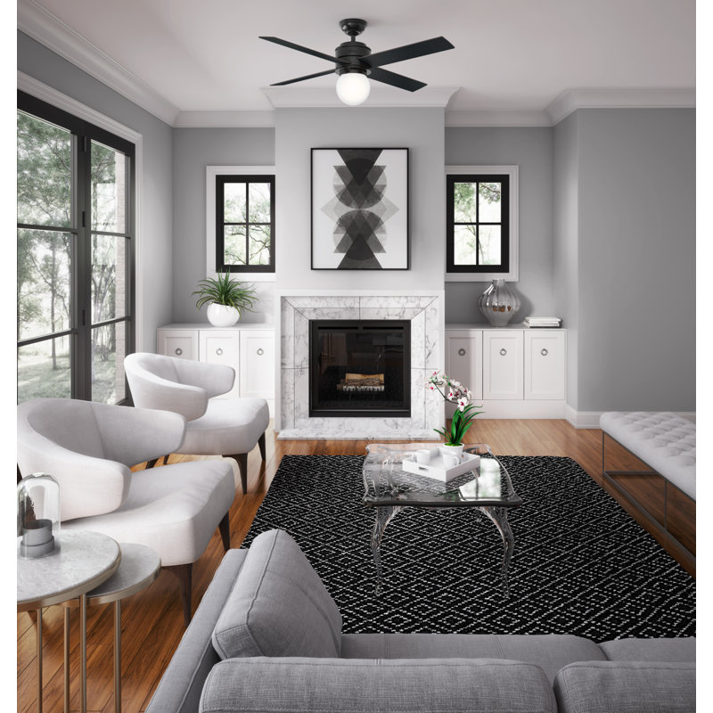 52" Hepburn 4 - Blade Indoor Modern Glam Ceiling Fan with Lights and Wall Control, Matte Black/Black Oak;Mid Century Walnut