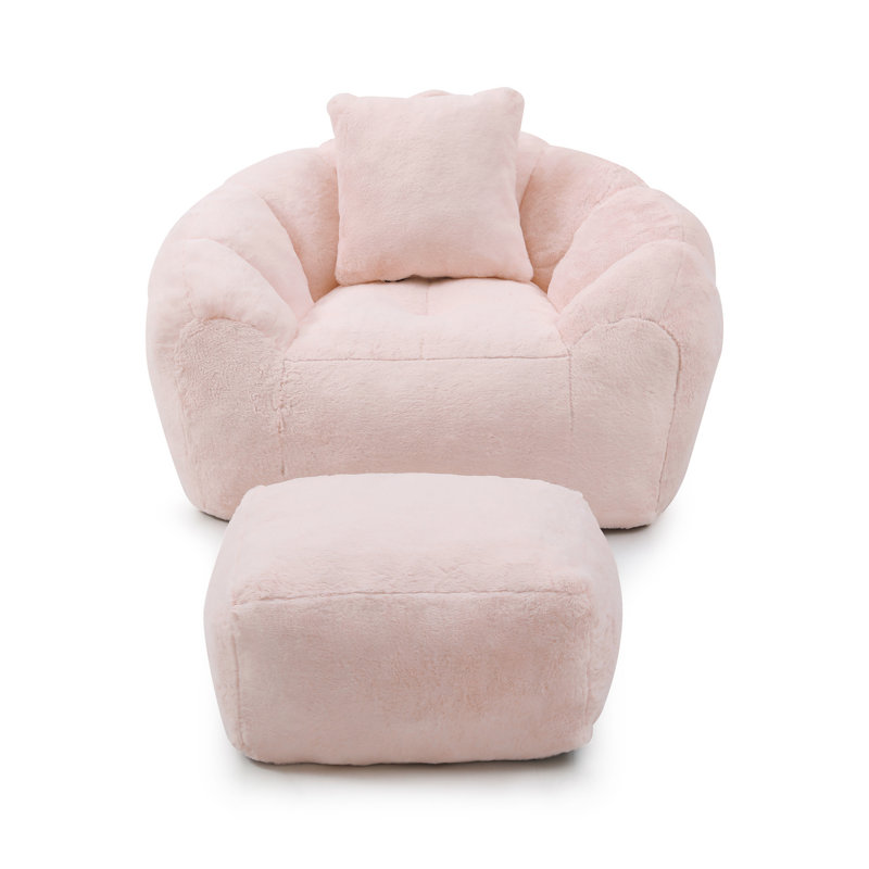 Giant Bean Bag Chair With Footstool For Lounge, Pink