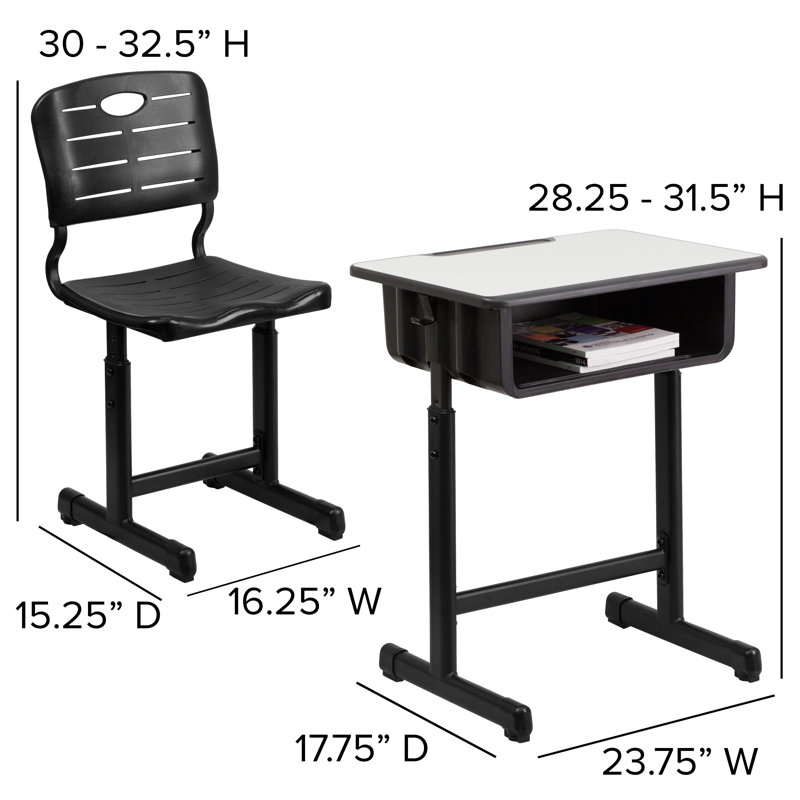 Goddard Adjustable Height Student Desk and Chair with Pedestal Frame