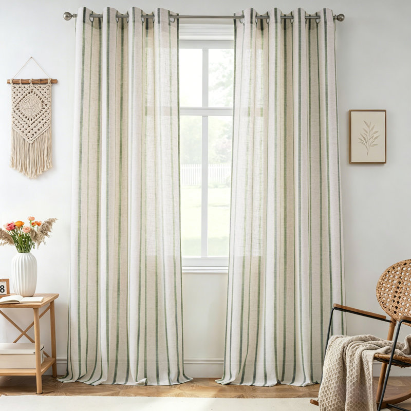 Rideau en mélange de lin Jeanenia, Vert Loden, L 52 po x L 96 po