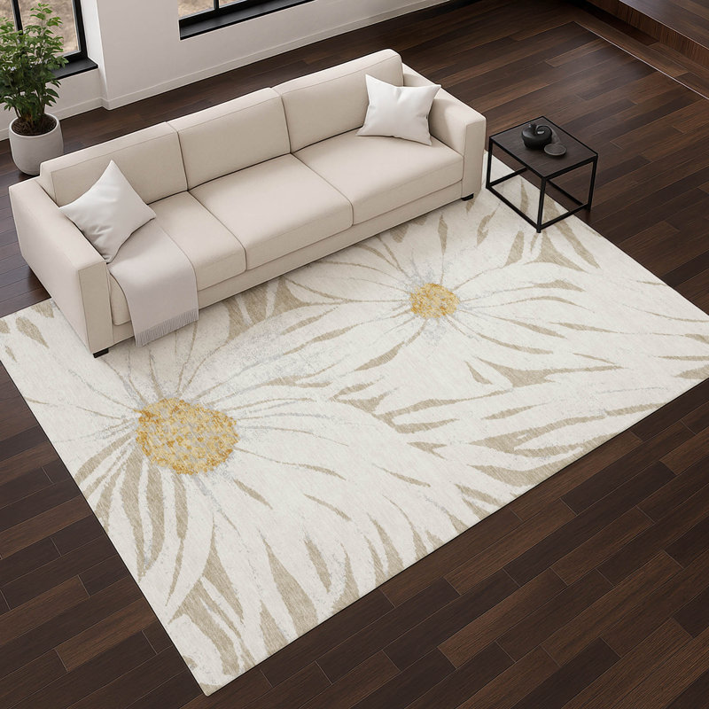 Tapis floral lavable à la machine de qualité supérieure Mayfield AMF2263, Beige, 8 pi x 10 pi