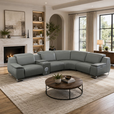 Gray Technical Fabric Intelligent Recliner 5-Piece Sectional Sofa Set
