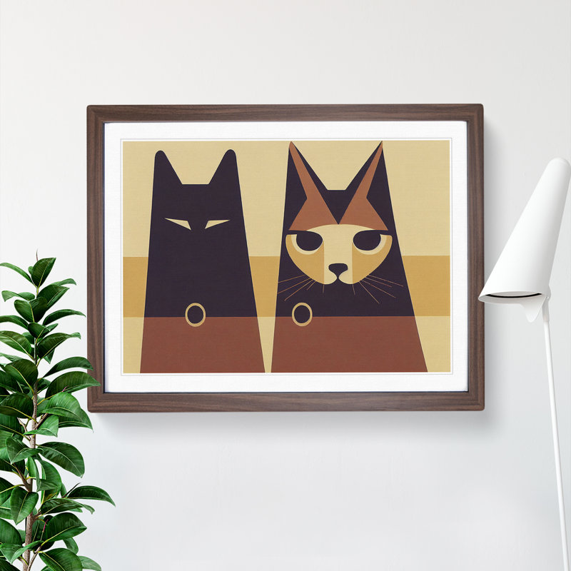 Two Abstract Cats Vol.6 - Framed Print, 25cm H x 34cm W x 2cm D, Walnut  Framed