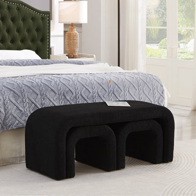 Ensemble de 3 bancs en peluche en U modernes pour le hall d'entrée, chambre à coucher au bout du lit, ensemble de 3 petits fauteuils avec repose-pieds pour le salon, banc de 44 + 18 po et repose-pieds
