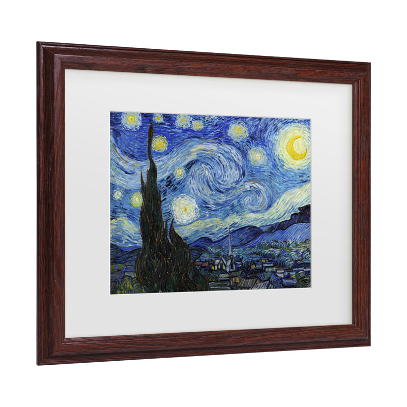 «Starry Night» encadré par Vincent Van Gogh, H 18,75 po x l 22,75 po x P 0,75 po, Brun