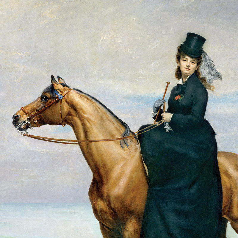 Victorian Equestrian Portrait on Canvas with Gold Frame