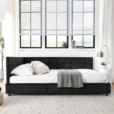 Full Size Upholstered Tufted  Bed Frame, Sofa Bed Frame With Comfortable Backrest And Armrests, Full Size Bed For Bedroom, Living Room,Velvet(80.5''*59''*30.5'')
