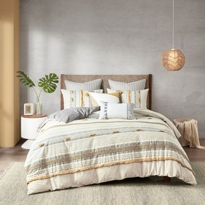  Housse de couette pour très grand lit avec imprimé rayé gris / jaune de qualité confortable
