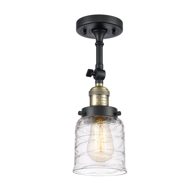 Hanceville Glass Semi Flush Mount, No Bulb Included, Black Antique Brass, Clear Deco Swirl